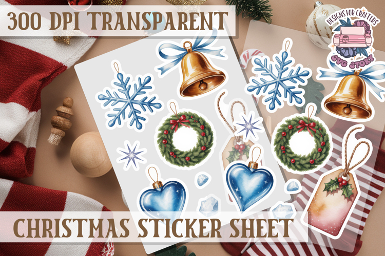 Christmas Sticker Sheet Watercolor Winter Holiday PNG