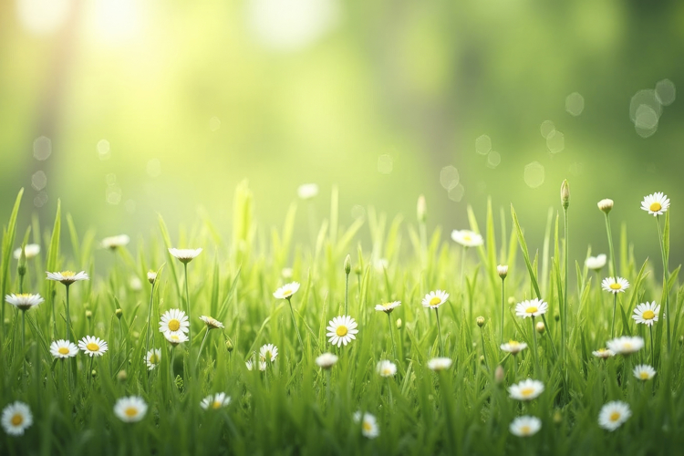 Daisies in Green Grass Background Wallpaper
