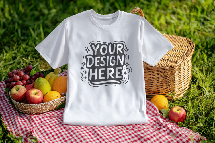 Picnic Cherry Flatlay T-Shirt Mockup PSD JPG