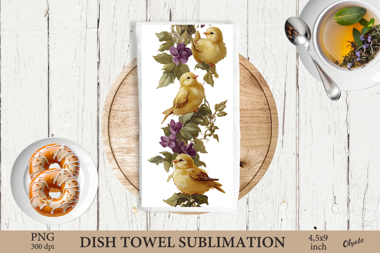 Easter Birds Dish Towel Sublimation, Watercolor Easter PNG