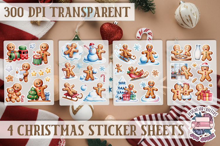 Christmas Gingerbread mans Watercolor Sticker Sheet Winter