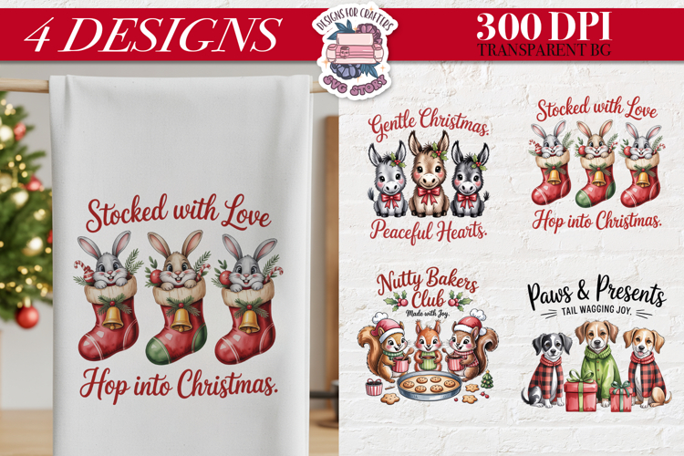 Christmas Cute Animals Clipart PNG Sublimation 4 Design