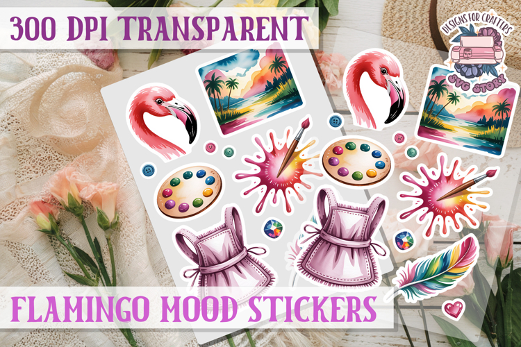 Flamingo Mood sticker sheet Pink Love Bird PNG Glamour