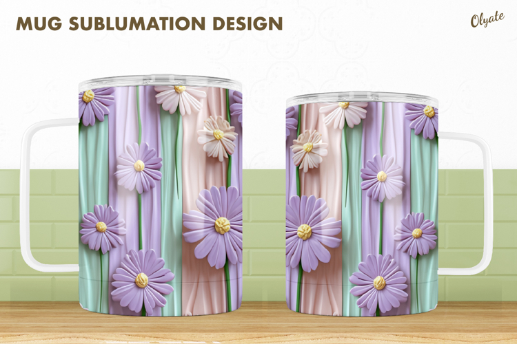 Pastel Colors Mug Sublimation Design, Flowers Mug PNG