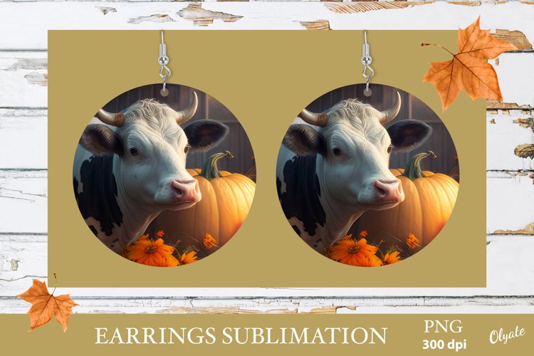 Cow Round Earring Sublimation. Fall Farmhouse PNG