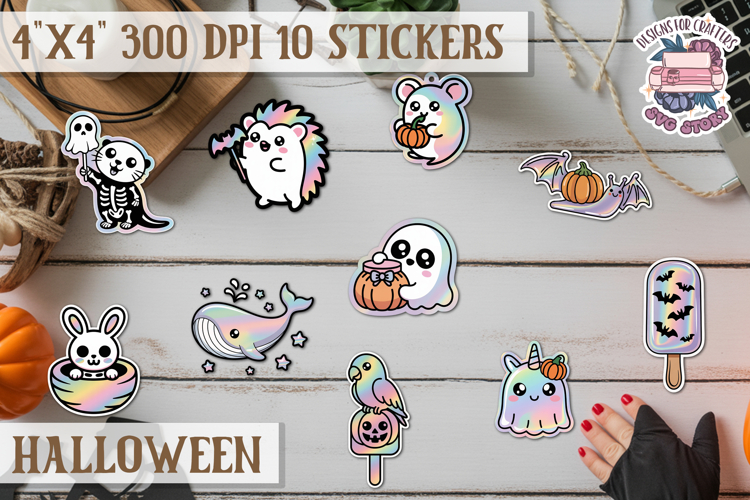 Halloween sticker Kawaii PNG pastel holographic foil