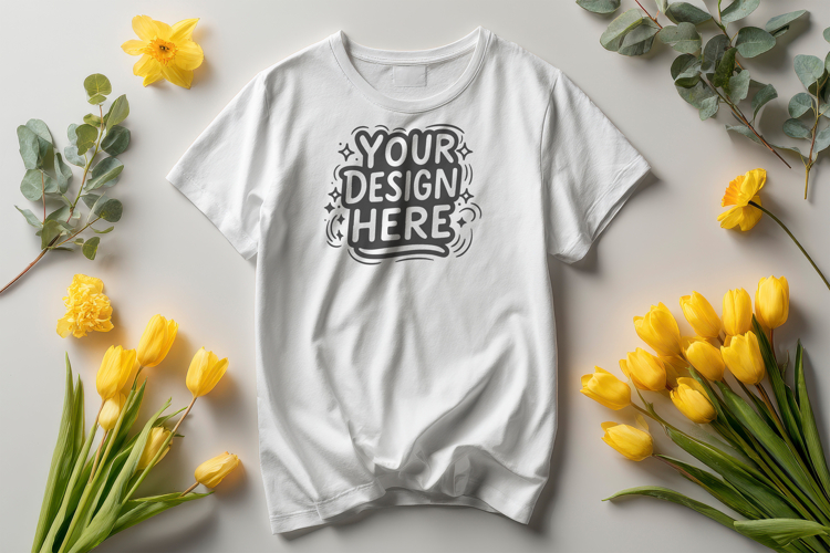 T-Shirt Mockup Tulip Floral PSD JPG