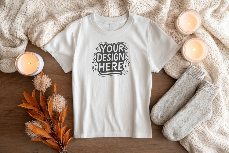 T-Shirt Mockup Spa Candle PSD JPG
