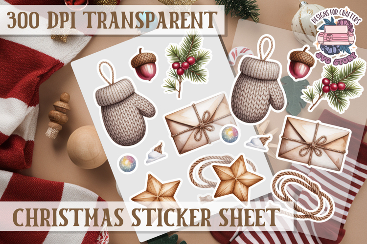 Christmas Watercolor Sticker Sheet Winter Cute Holiday PNG