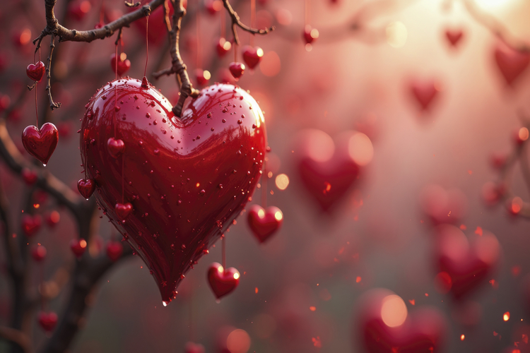 Red Heart Hanging from a Tree Background Wallpaper