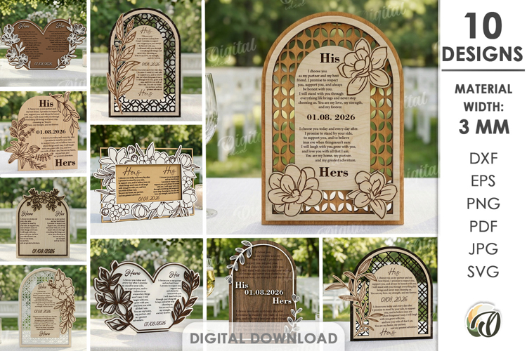 Wedding Vow Displays Bundle Laser Cut. Wedding Decor SVG