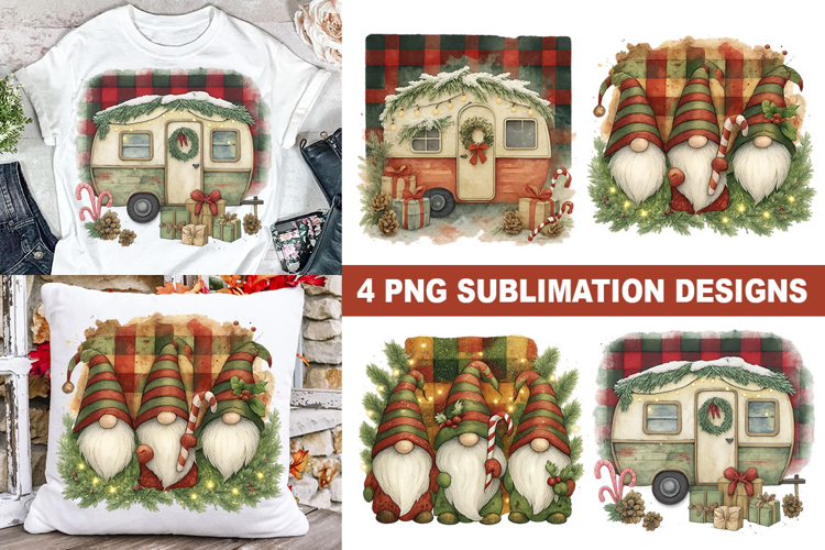 Christmas Gnome and Camper Sublimation - 4 PNG Designs