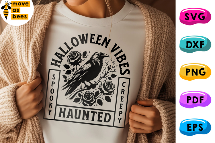 Halloween Vibes Svg, Png, Retro Raven, Roses Halloween Shirt