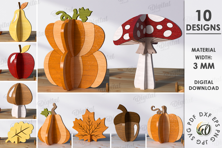 3D Fall Decors Bundle Laser Cut. Fall Decor SVG