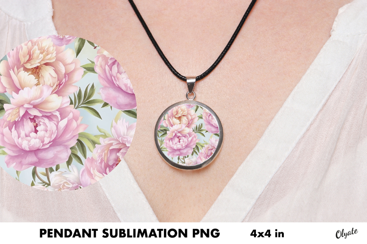 Pendant Peony PNG. Pink Peony Jewelry Sublimation PNG