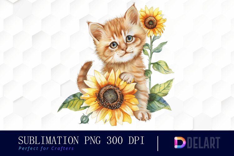 Kitten Sunflower Watercolor Clipart