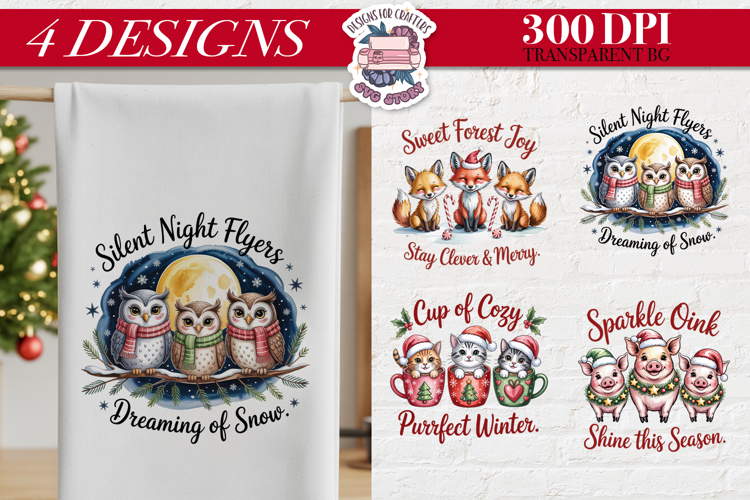 Christmas Cute Animals Clipart PNG Sublimation 4 Design