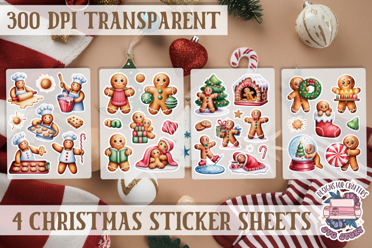 Christmas Gingerbread mans Watercolor Sticker Sheet Winter
