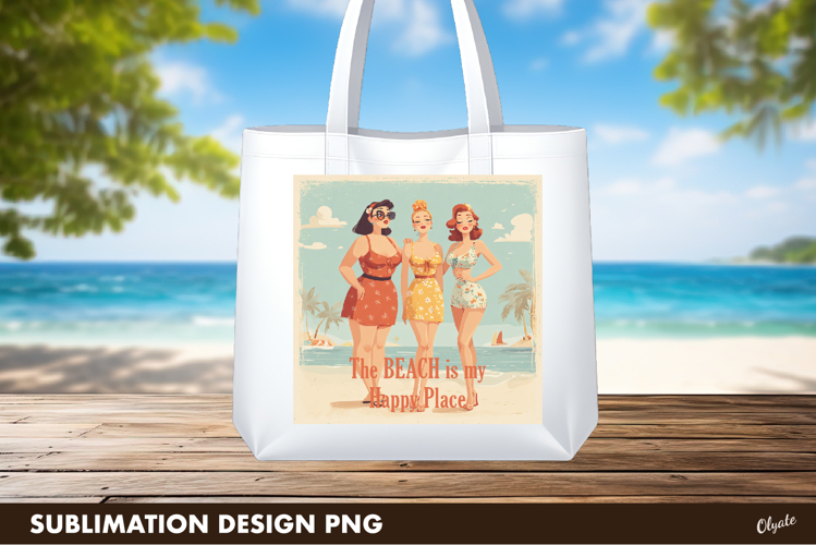 Retro Beach Girls Sublimation, Pin Up Beach Design PNG