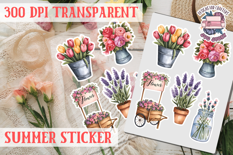 Summer sticker Cute flowers Love Picnic Beach Spring example image 1