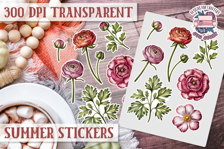 Summer Vibes sticker sheet Beach Scrapbook PNG Flowers