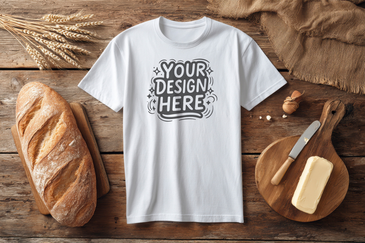 T-Shirt Mockup Rustic Bread PSD JPG