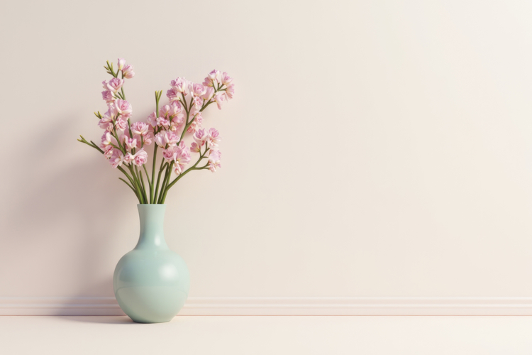 Vase with Artificial Pink Cherry Blossom Background