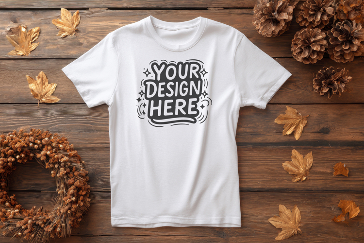 T-Shirt Mockup Fall Leaves PSD JPG