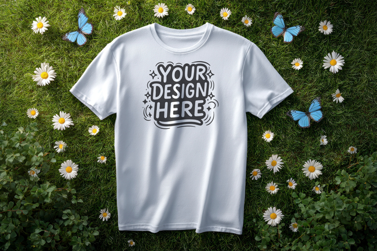 T-Shirt Mockup Grass Outdoor PSD JPG