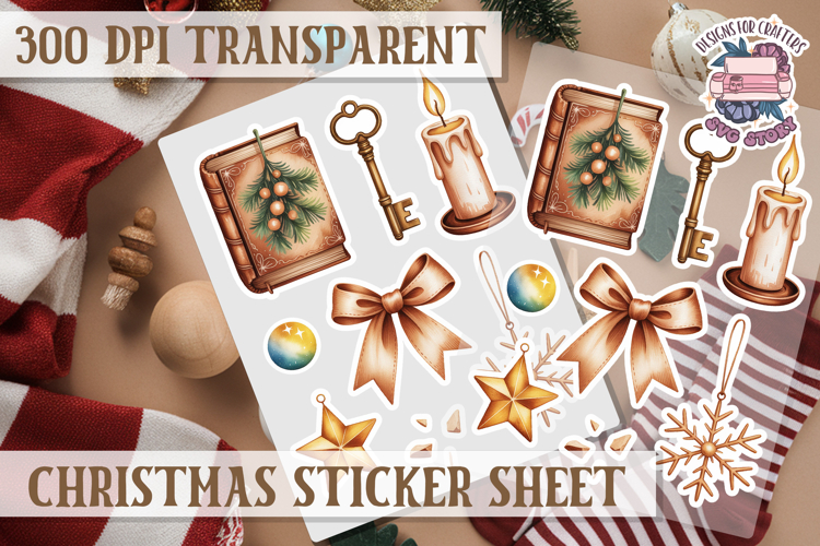 Christmas Watercolor Sticker Sheet Winter Cute Holiday PNG