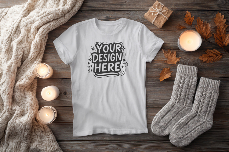 T-Shirt Mockup Blanket Candle PSD JPG