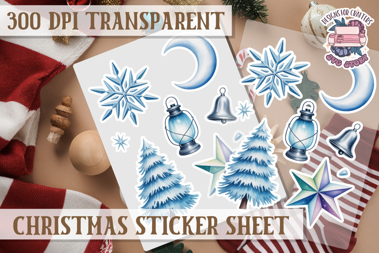 Christmas Watercolor Sticker Sheet Winter Cute Holiday PNG