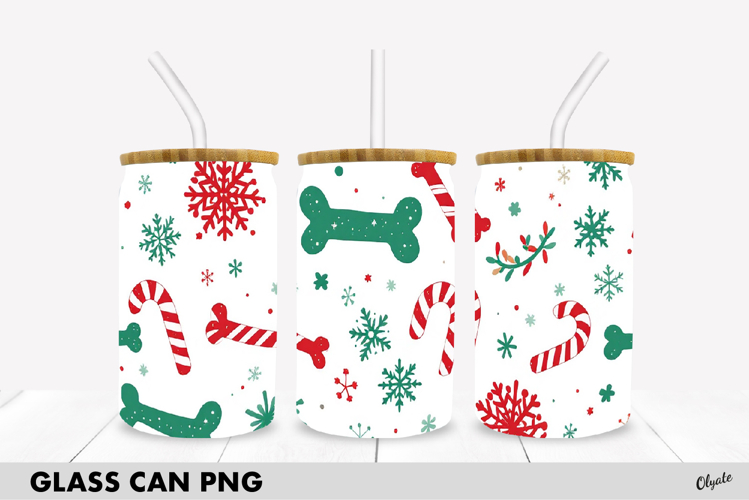 Christmas Dog Glass Can Sublimation. Glass Can Wrap, 16 OZ