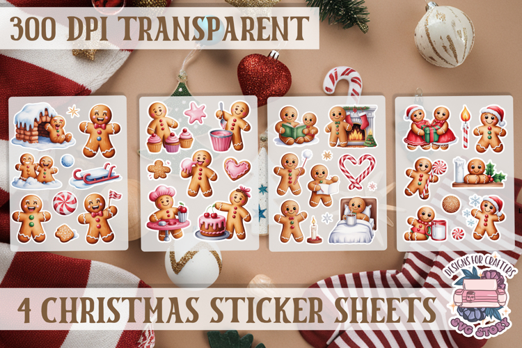 Christmas Gingerbread mans Watercolor Sticker Sheet Winter