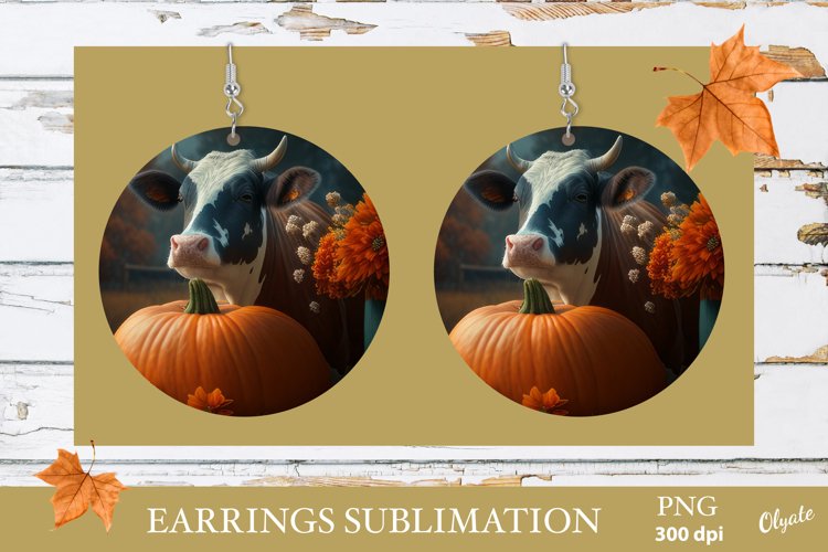 Autumn Cow Earrings Round. Farmhouse Earrings PNG