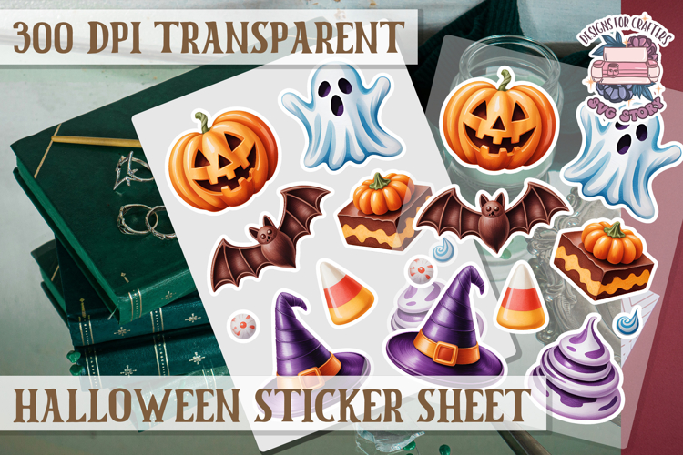 Halloween sticker sheet Creepy Scrapbook PNG Funny Skulls example image 1