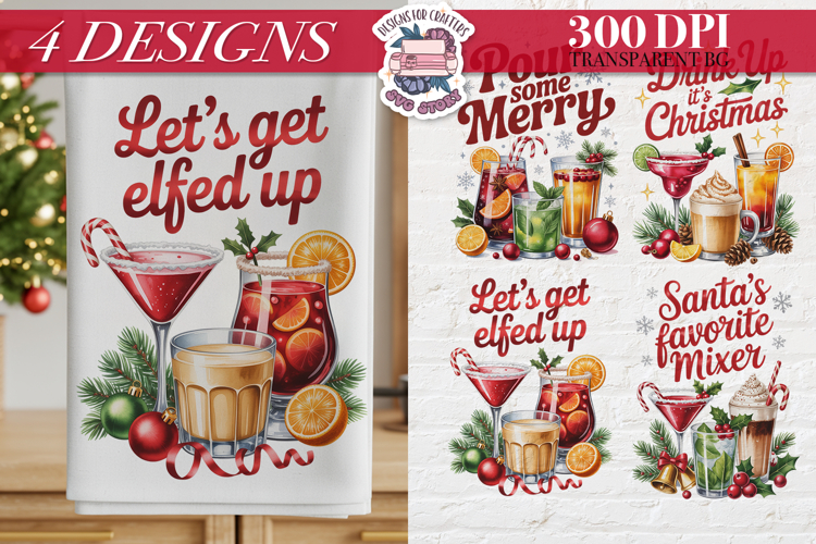 Christmas Cocktail Towels Clipart Sublimation 4 PNG