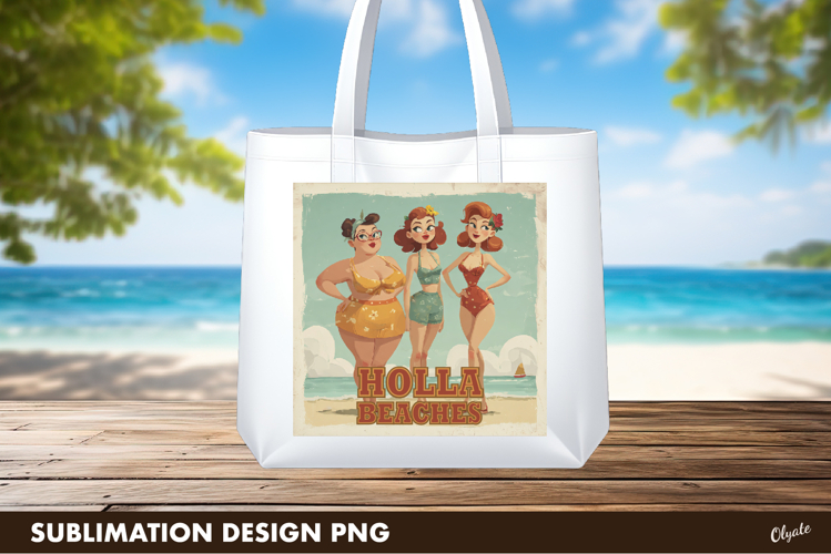 Retro Beach Girls Sublimation, Pin Up Beach Design PNG