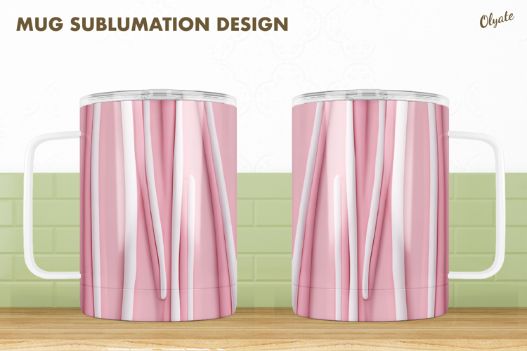Pastel Colors Mug Sublimation Design, Pink Striped Mug PNG