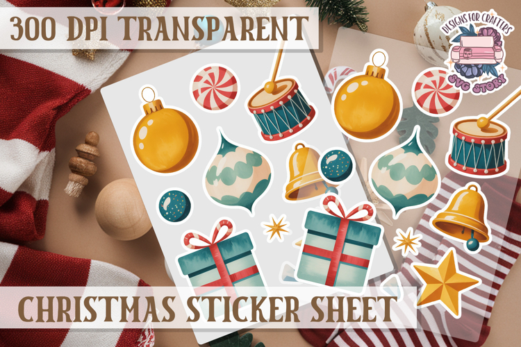 Christmas Watercolor Sticker Sheet Winter Cute Holiday PNG