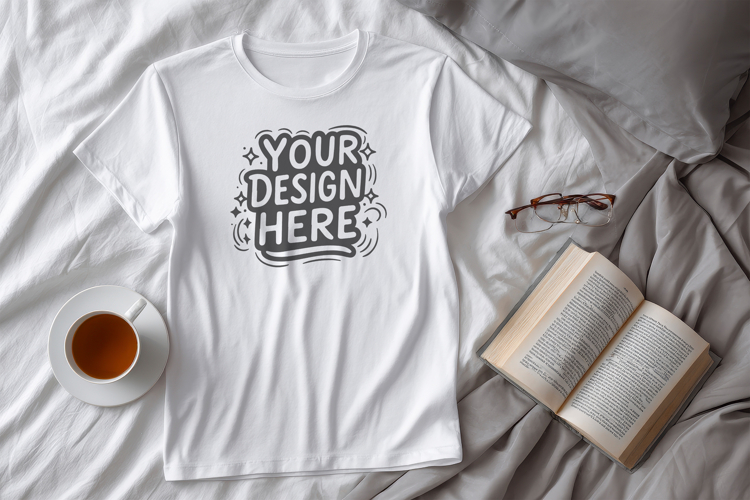 T-Shirt Mockup Reading Book PSD JPG