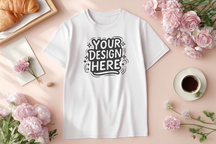 T-Shirt Mockup Floral Coffee PSD JPG