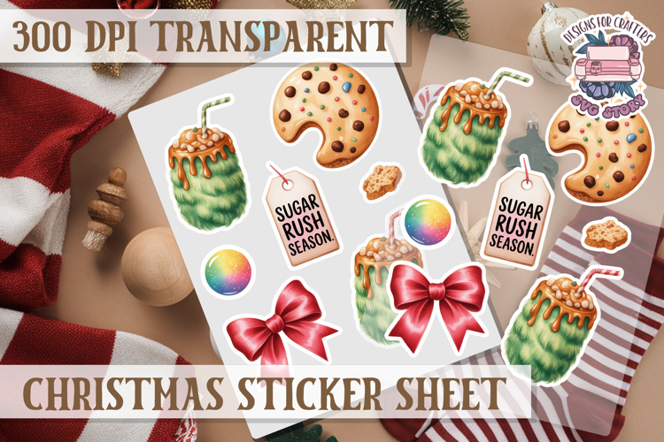 Christmas Watercolor Sticker Sheet Winter Cute Holiday PNG