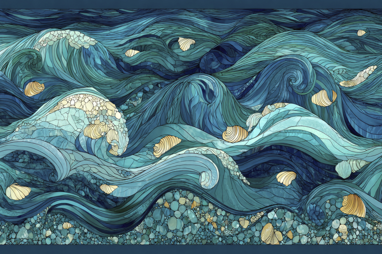 Seascape with Waves and Seashells Background Wallpaper