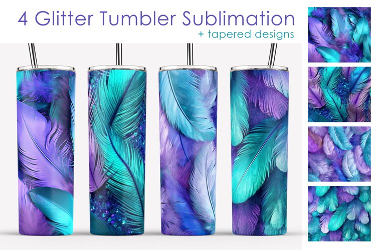 Glitter Tumbler Sublimation. Feathers Tumbler Designs 20oz example image 1
