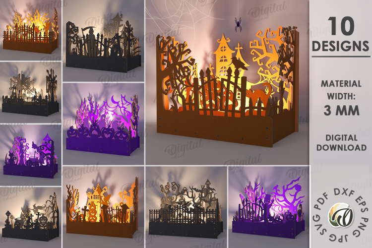 Wooden Halloween Lamps Bundle Laser Cut . Halloween lamp SVG