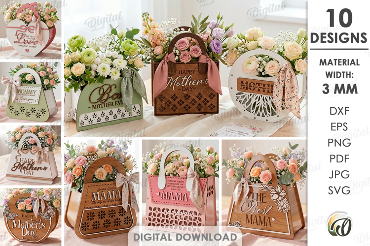 Mothers Day Bags Bundle Laser cut. Gift Bag SVG