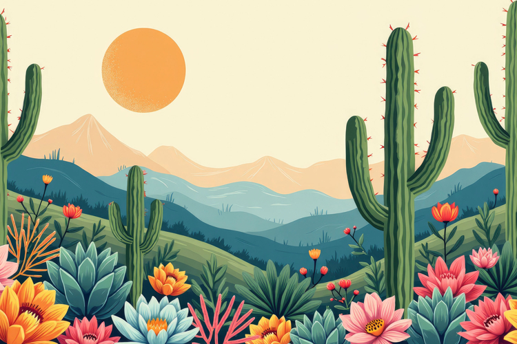 Cactus Mountain Landscape Background