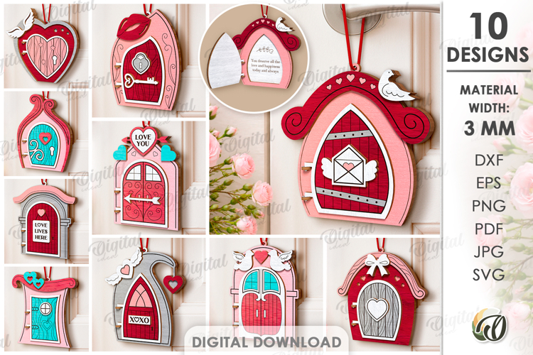Valentine Door Tags Bundle Laser Cut. Door Knob Hanger SVG