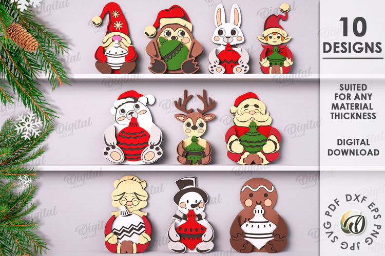 Wooden Christmas Characters Bundle Laser Cut. Christmas SVG